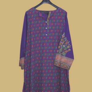 Royal Blue Printed Kurti with Embroidered Floral Sleeve