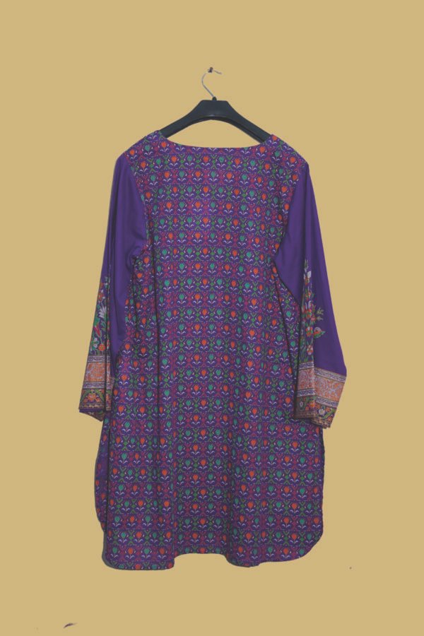 Royal Blue Printed Kurti with Embroidered Floral Sleeve