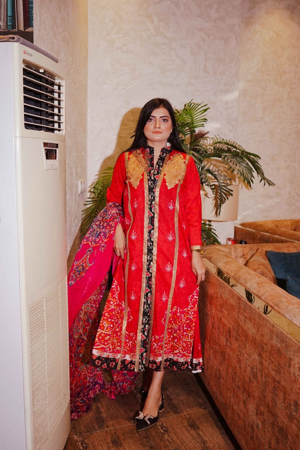 Royal Red Embroidered Festive Suit