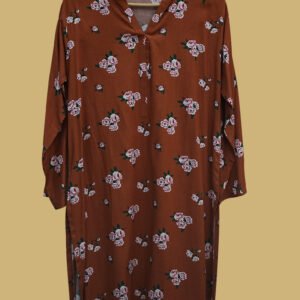 Rust Bloom Kurti – Earthy Brown with Blush Pink Roses
