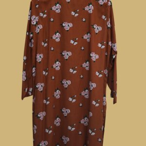 Rust Bloom Kurti – Earthy Brown with Blush Pink Roses