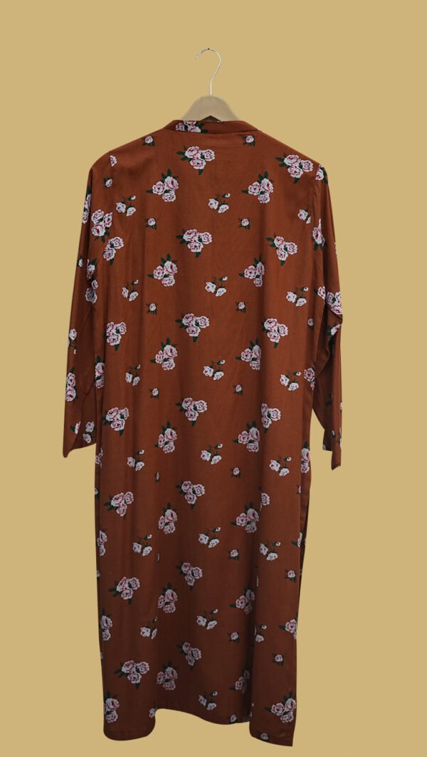 Rust Bloom Kurti – Earthy Brown with Blush Pink Roses