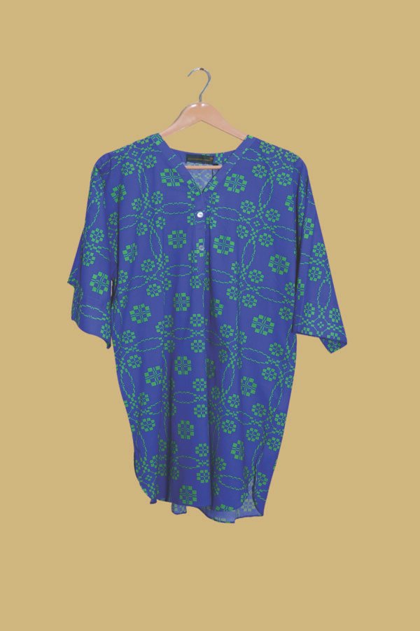Sapphire Grid Geometric Kurti