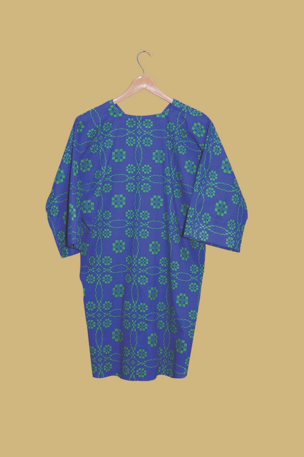 Sapphire Grid Geometric Kurti