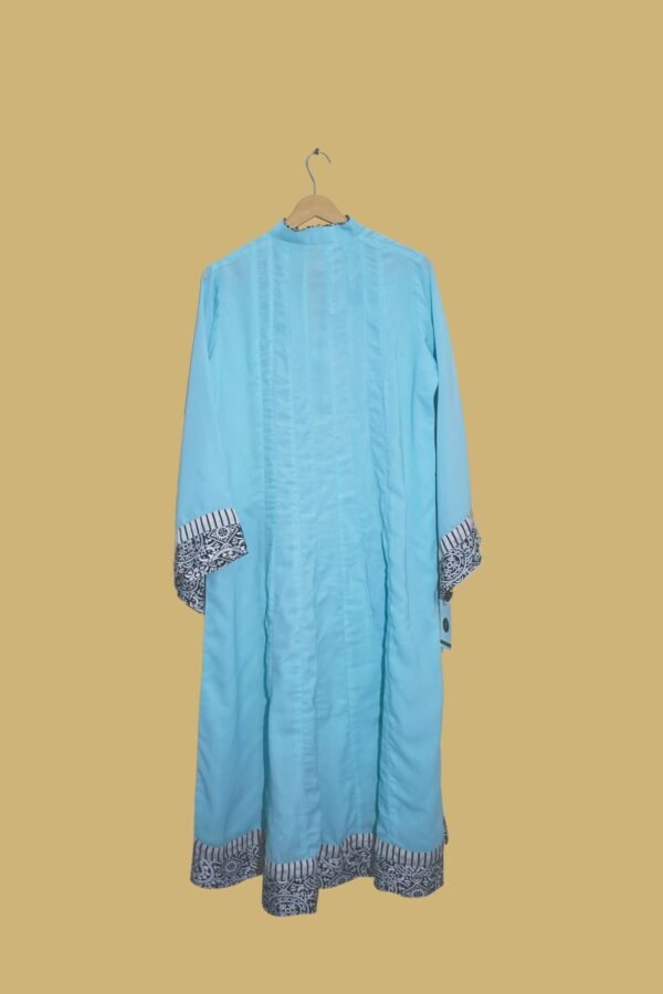 Sky Blue Butterfly Embroidered Kurti with Printed Borders