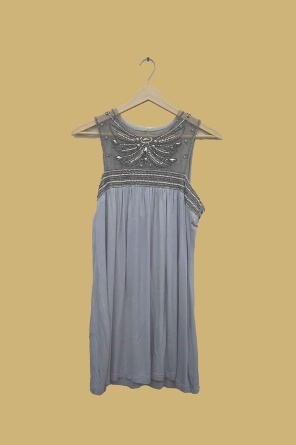 Smokey Grey Sleeveless Beaded Dress