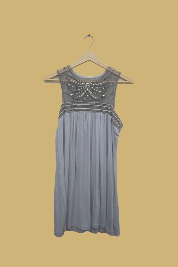 Smokey Grey Sleeveless Beaded Dress