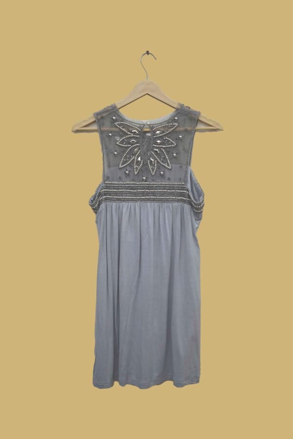 Smokey Grey Sleeveless Beaded Dress