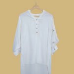 Solid Off-White Long High-Low Shirt with Button Details