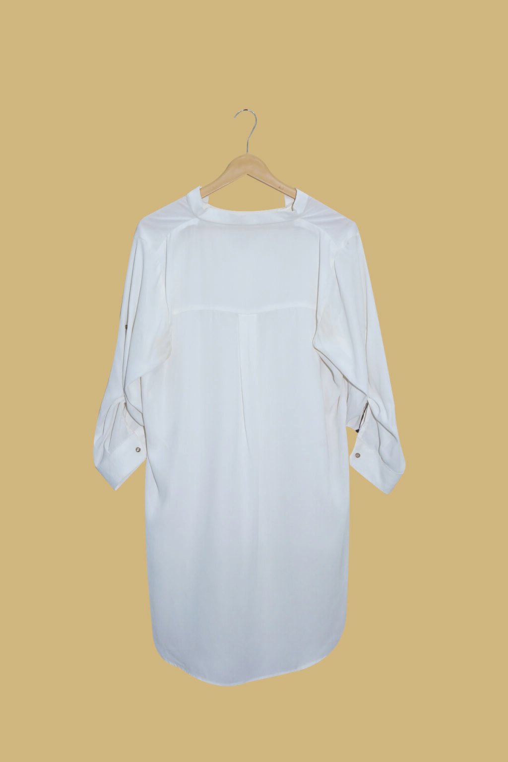 Solid Off-White Long High-Low Shirt with Button Details