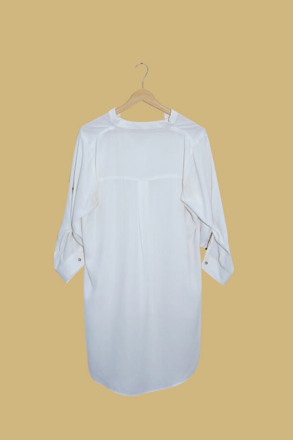 Solid Off-White Long High-Low Shirt with Button Details
