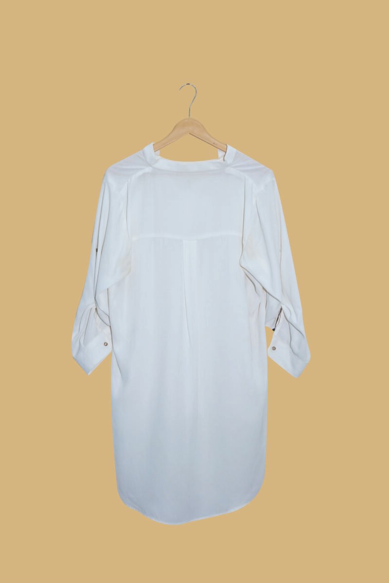 Solid Off-White Long High-Low Shirt with Button Details