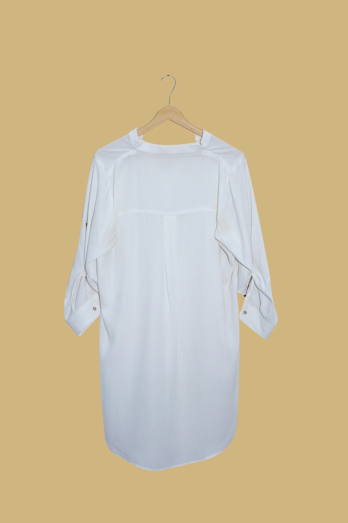 Solid Off-White Long High-Low Shirt with Button Details