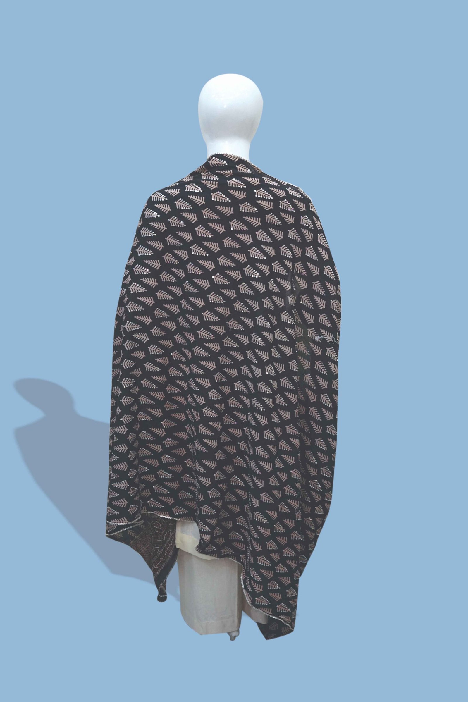 Sukoon – Block Printed Black Shawl with Maroon Border Detailing