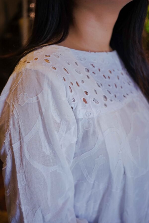 Sunlit Grace – White Embroideries with Citrus Bloom