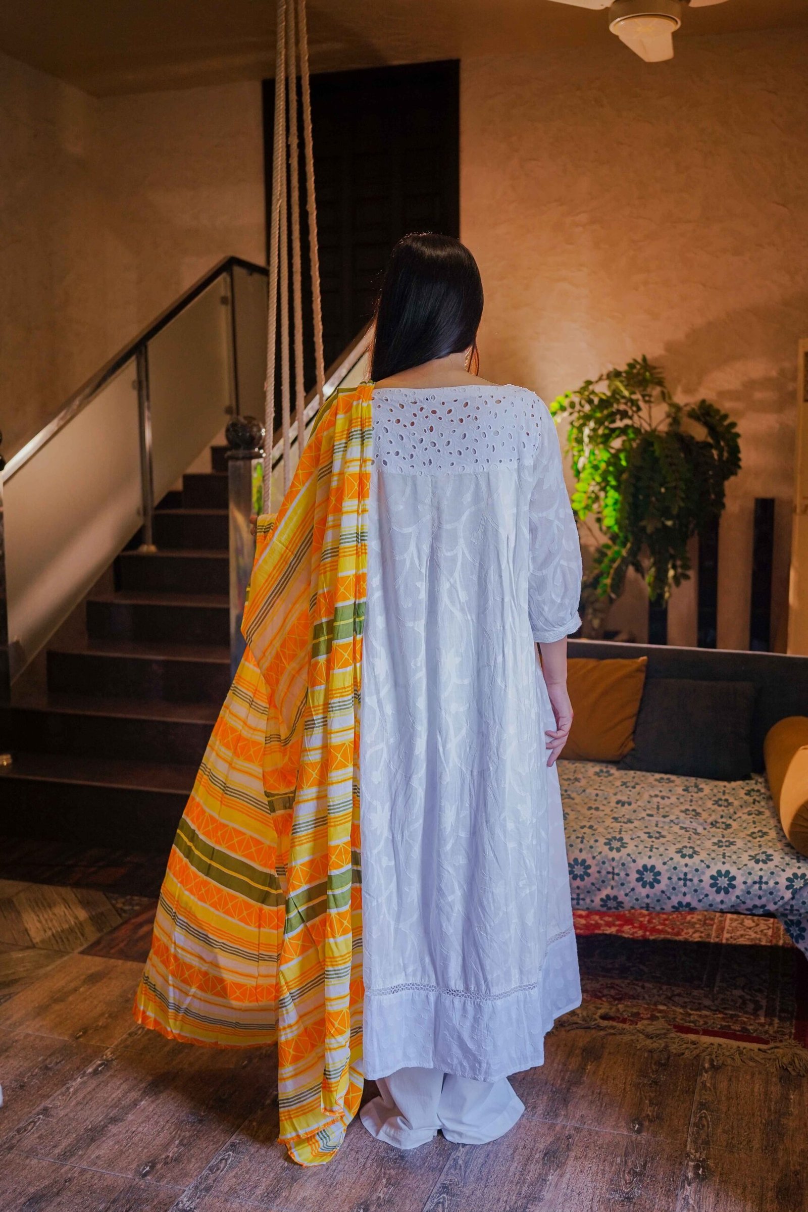 Sunlit Grace – White Embroideries with Citrus Bloom