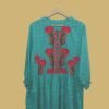 Teal Checkered Kurti with Bold Red Floral Embroidery