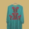 Teal Checkered Kurti with Bold Red Floral Embroidery