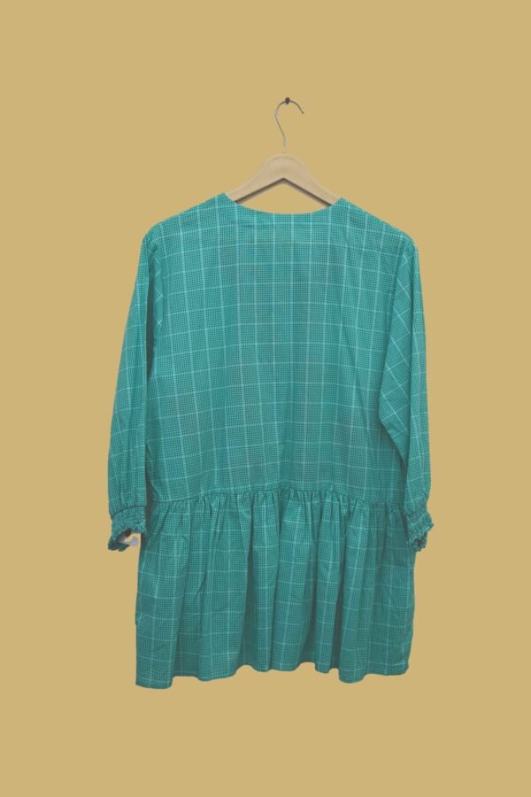 Teal Checkered Kurti with Bold Red Floral Embroidery