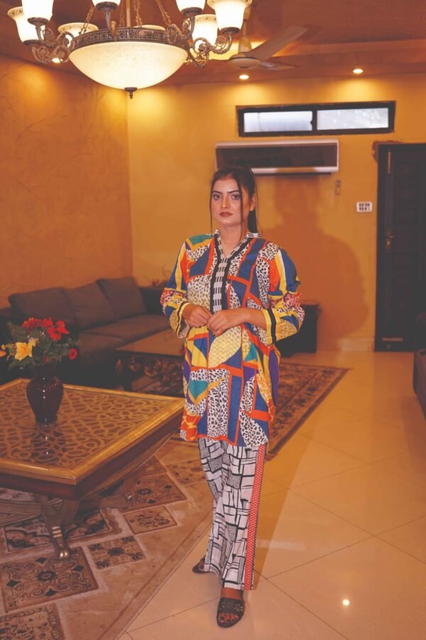 Vibrant Abstract Print Lawn Suit