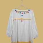 White Cotton Kurti with Multicolor Button Detailing