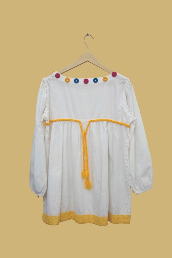 White Cotton Kurti with Multicolor Button Detailing