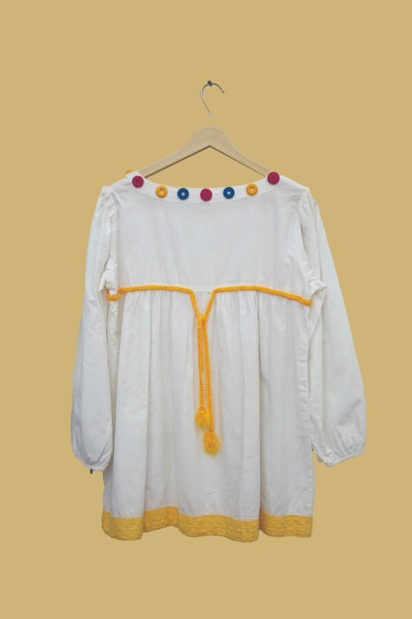 White Cotton Kurti with Multicolor Button Detailing
