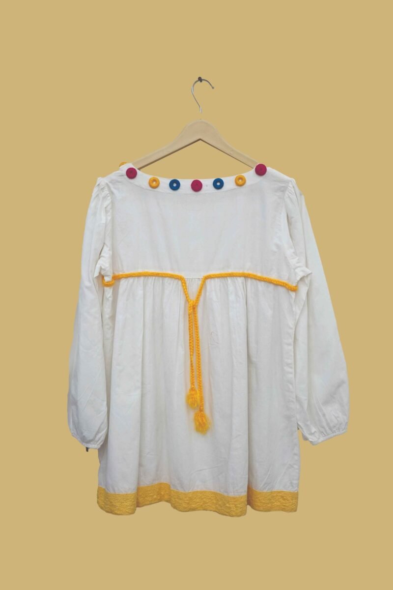 White Cotton Kurti with Multicolor Button Detailing