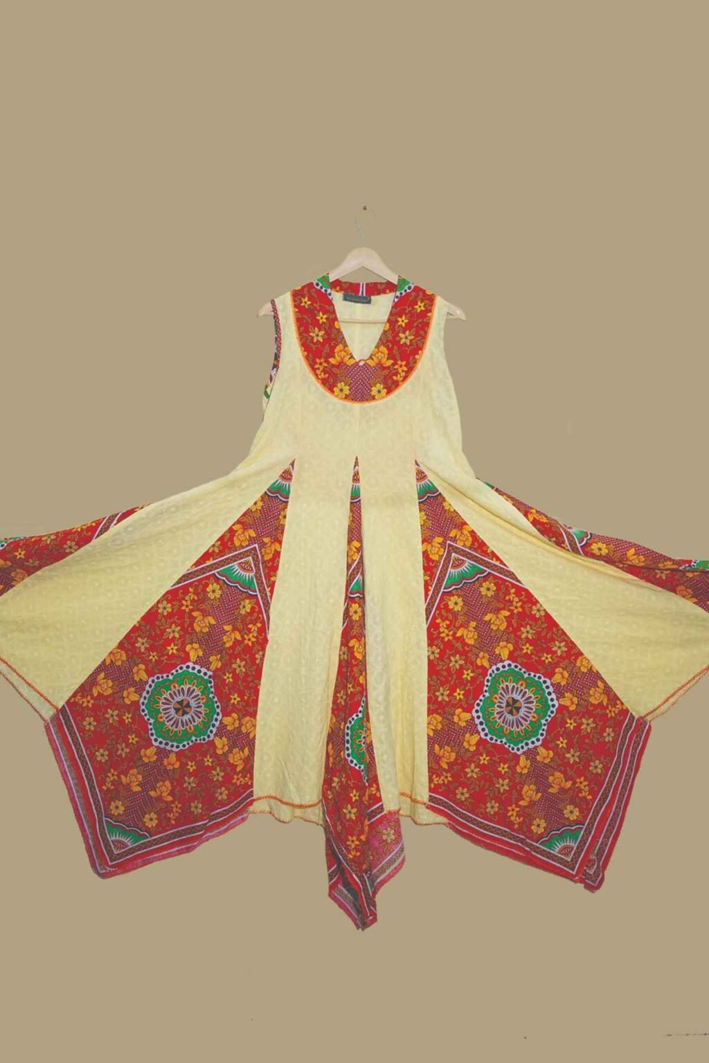Yellow & Red Ethnic Flare Kurti with Mirror Print