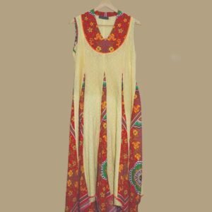 Yellow & Red Ethnic Flare Kurti with Mirror Print