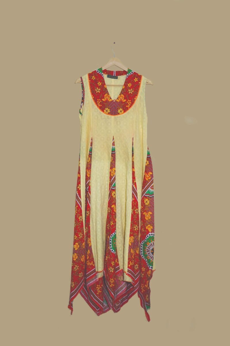 Yellow & Red Ethnic Flare Kurti with Mirror Print