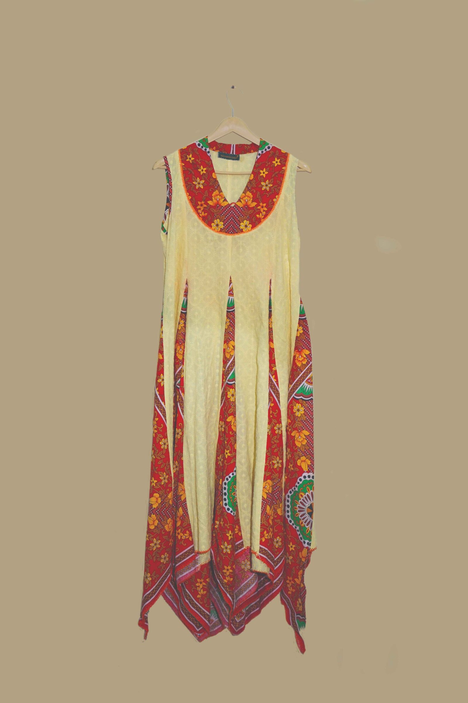 Yellow & Red Ethnic Flare Kurti with Mirror Print