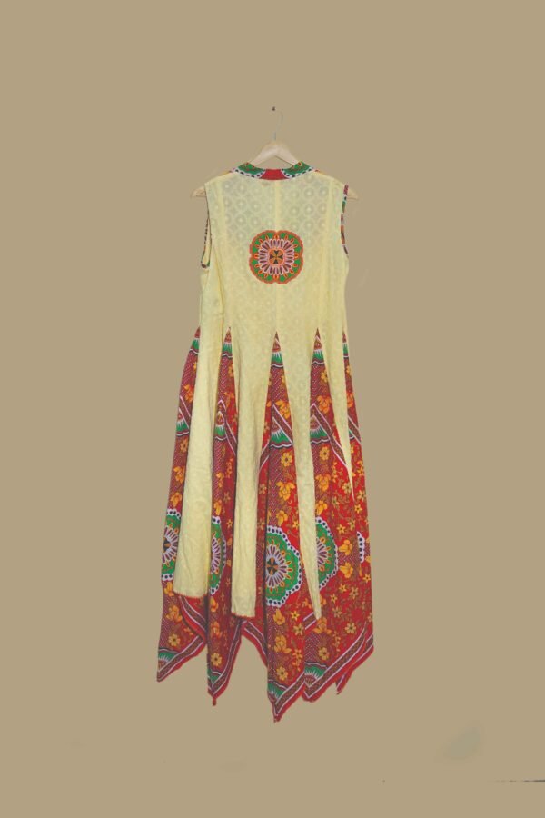 Yellow & Red Ethnic Flare Kurti with Mirror Print
