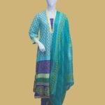 Aqua Lawn Suit with Contrast Dupatta