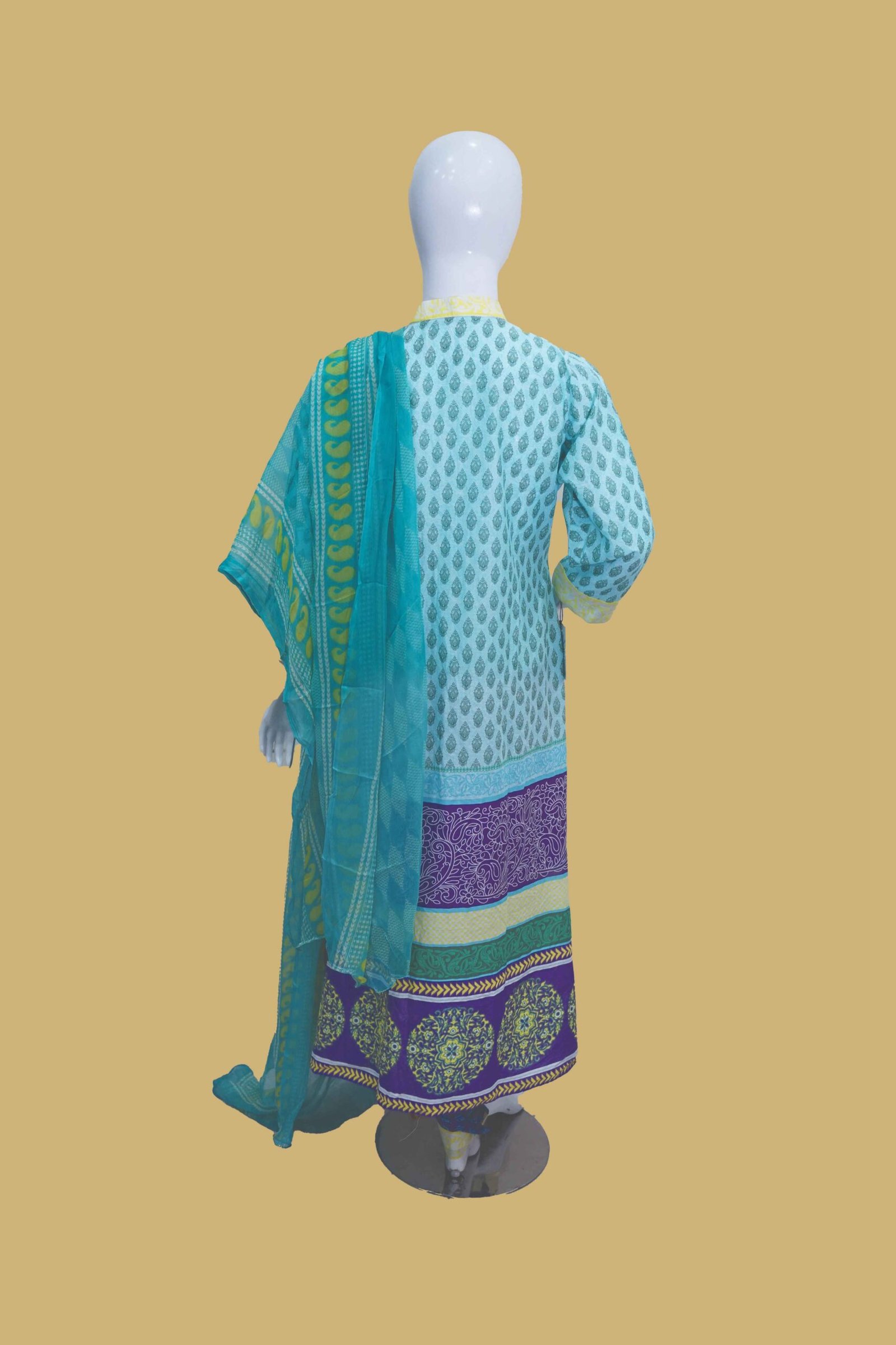 Aqua Lawn Suit with Contrast Dupatta