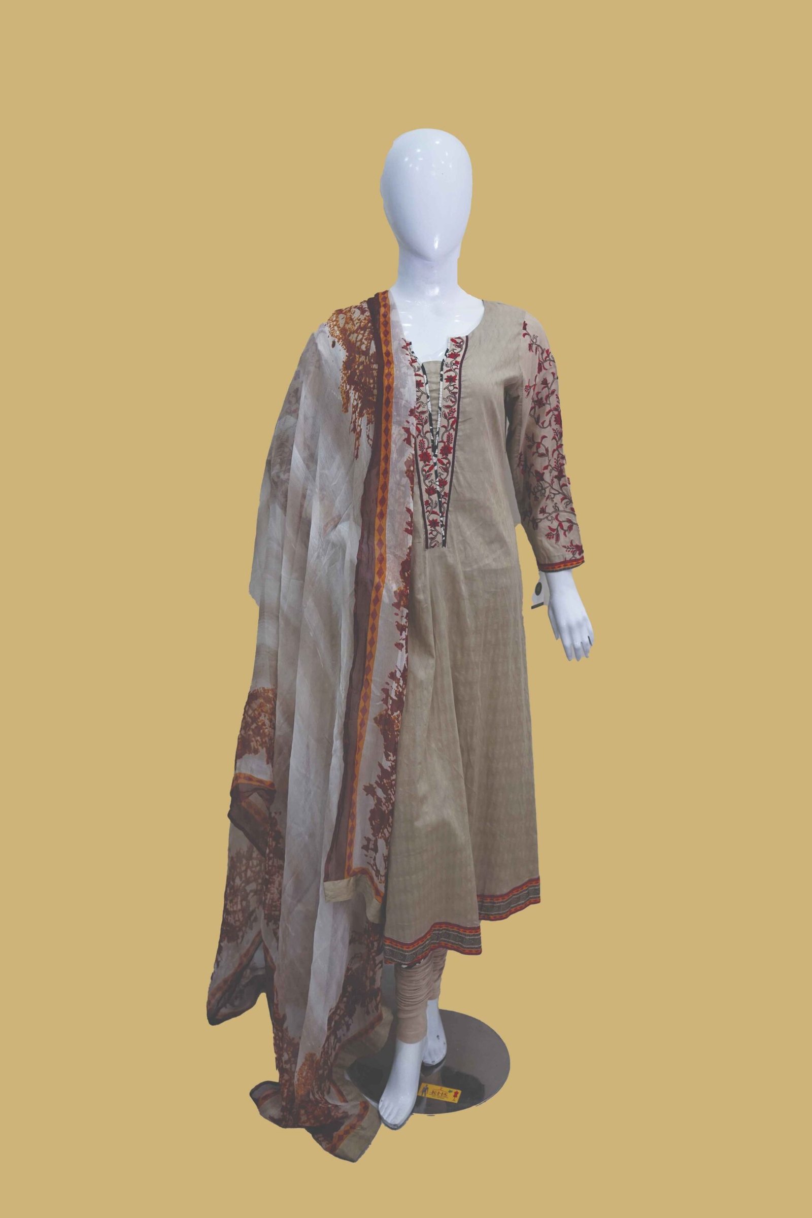 Beige Rust Embroidered Grace Set