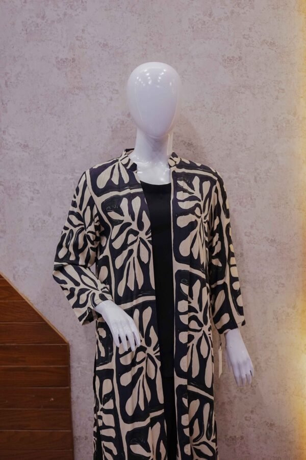 Black 2-Piece Set with Bold Cream Printed Coat