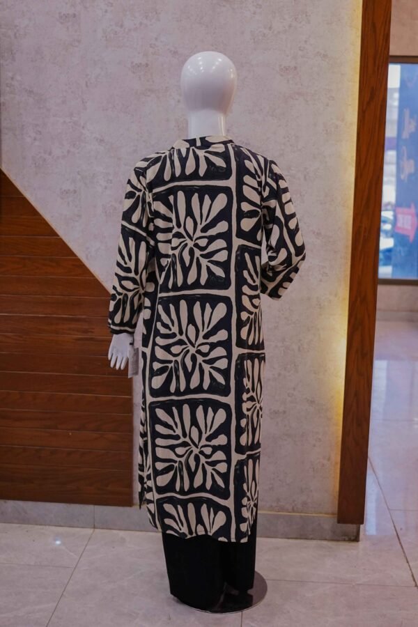 Black 2-Piece Set with Bold Cream Printed Coat