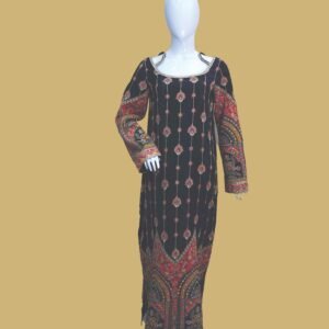 Black Ornamental Motif Shirt with Heritage Border Design