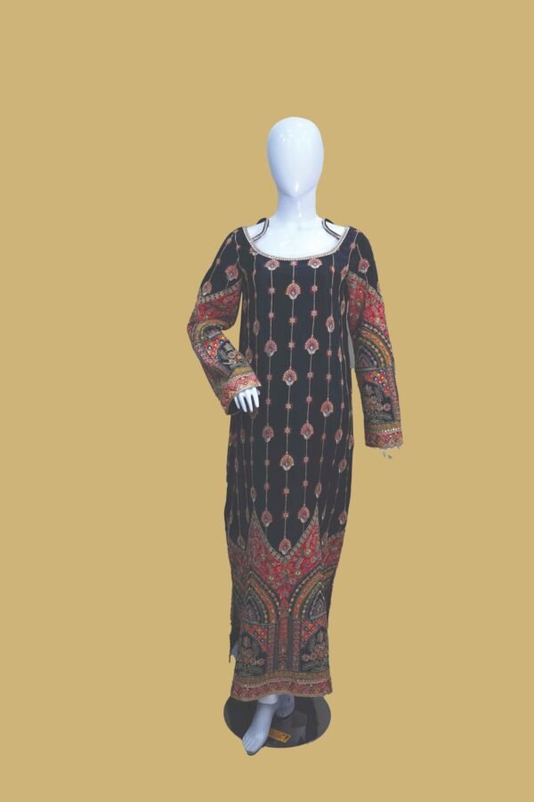 Black Ornamental Motif Shirt with Heritage Border Design