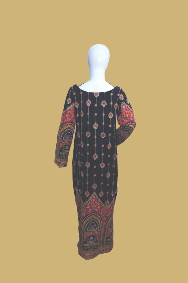 Black Ornamental Motif Shirt with Heritage Border Design