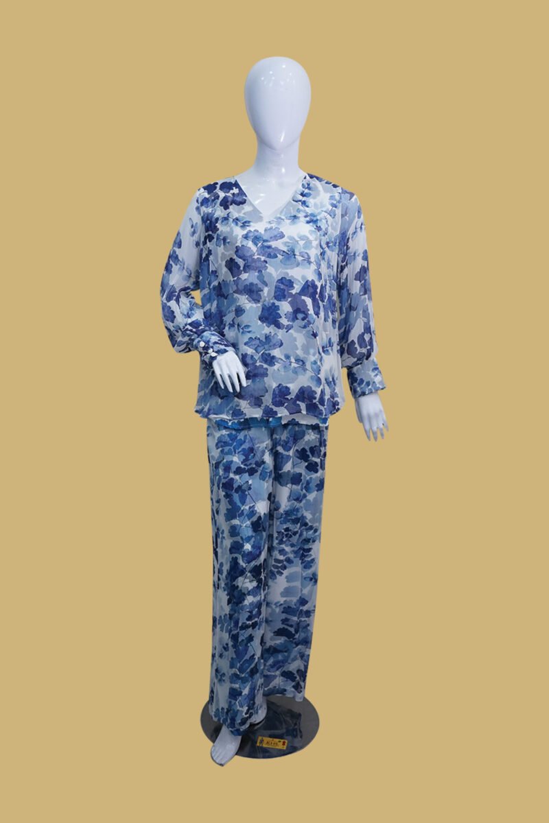 Blue Floral Printed Chiffon Co-Ord Set