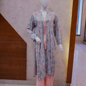 Blush Pink 2-Piece Suit with Dusty Blue Floral Coat