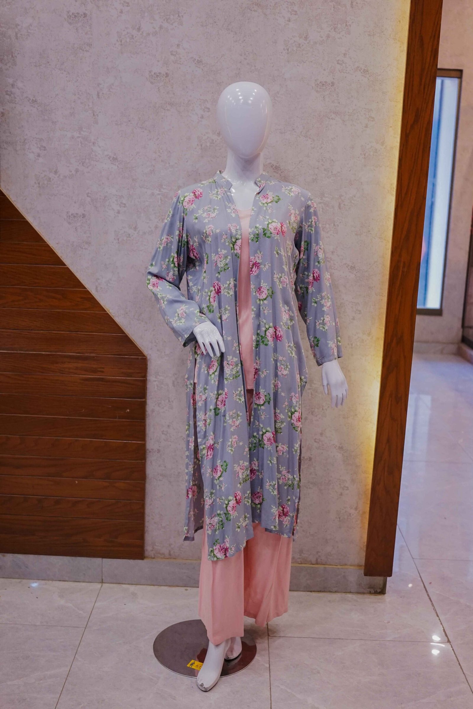 Blush Pink 2-Piece Suit with Dusty Blue Floral Coat