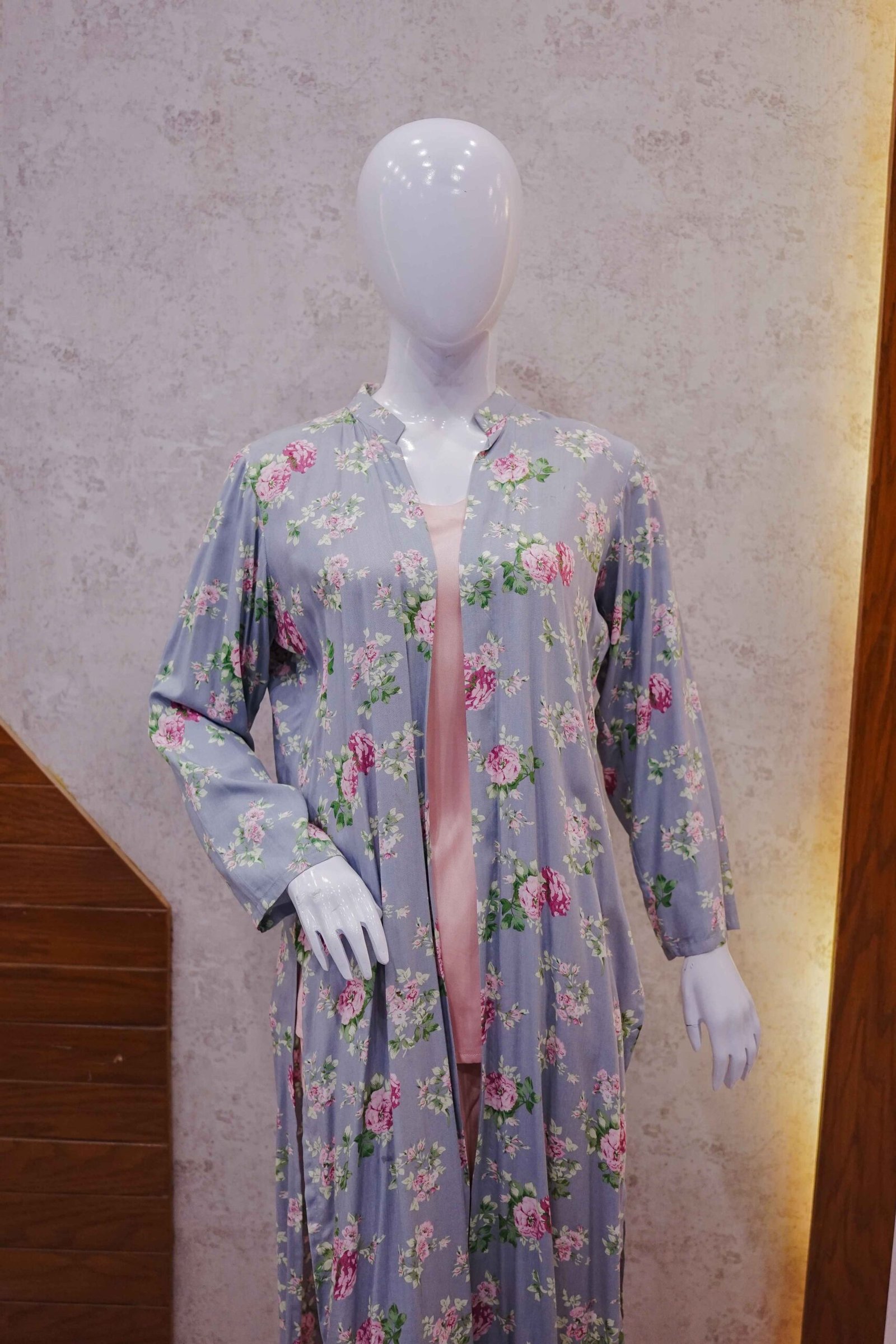 Blush Pink 2-Piece Suit with Dusty Blue Floral Coat