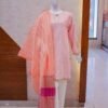 Blush Pink Embroidered Suit with Contrasting Coral & Magenta Dupatta