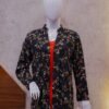 Bold Red Two-Piece Set with Black Floral Printed Coat