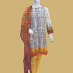 Chic White & Mustard Printed Suit with Tribal Accents
