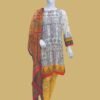 Chic White & Mustard Printed Suit with Tribal Accents