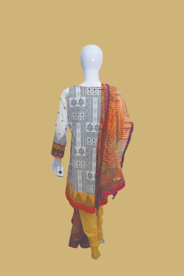 Chic White & Mustard Printed Suit with Tribal Accents